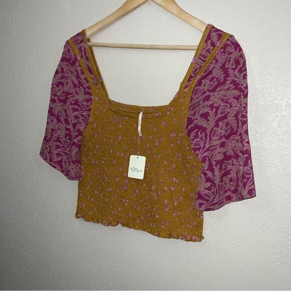 NWT Free People Floral Print Smocked Top size M - Picture 4 of 8